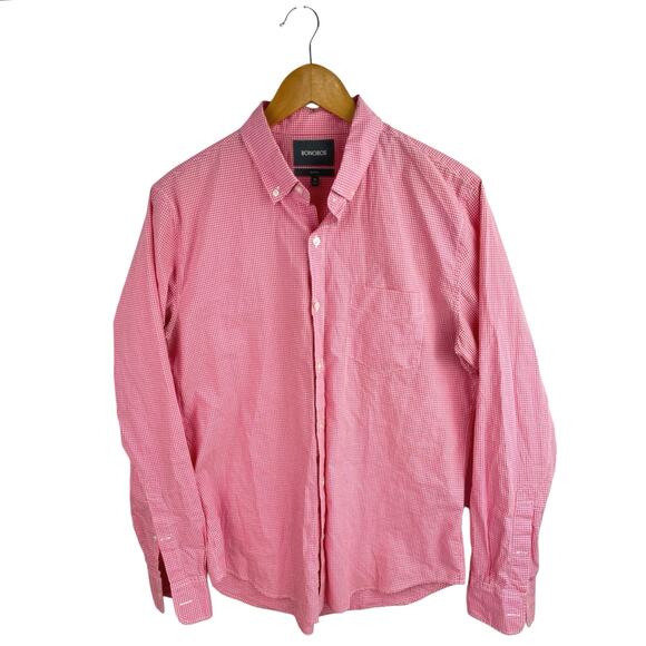 Bonobos Men's Pink White Slim Gingham Checkered Button Down Shirt Top Size M - Picture 1 of 4